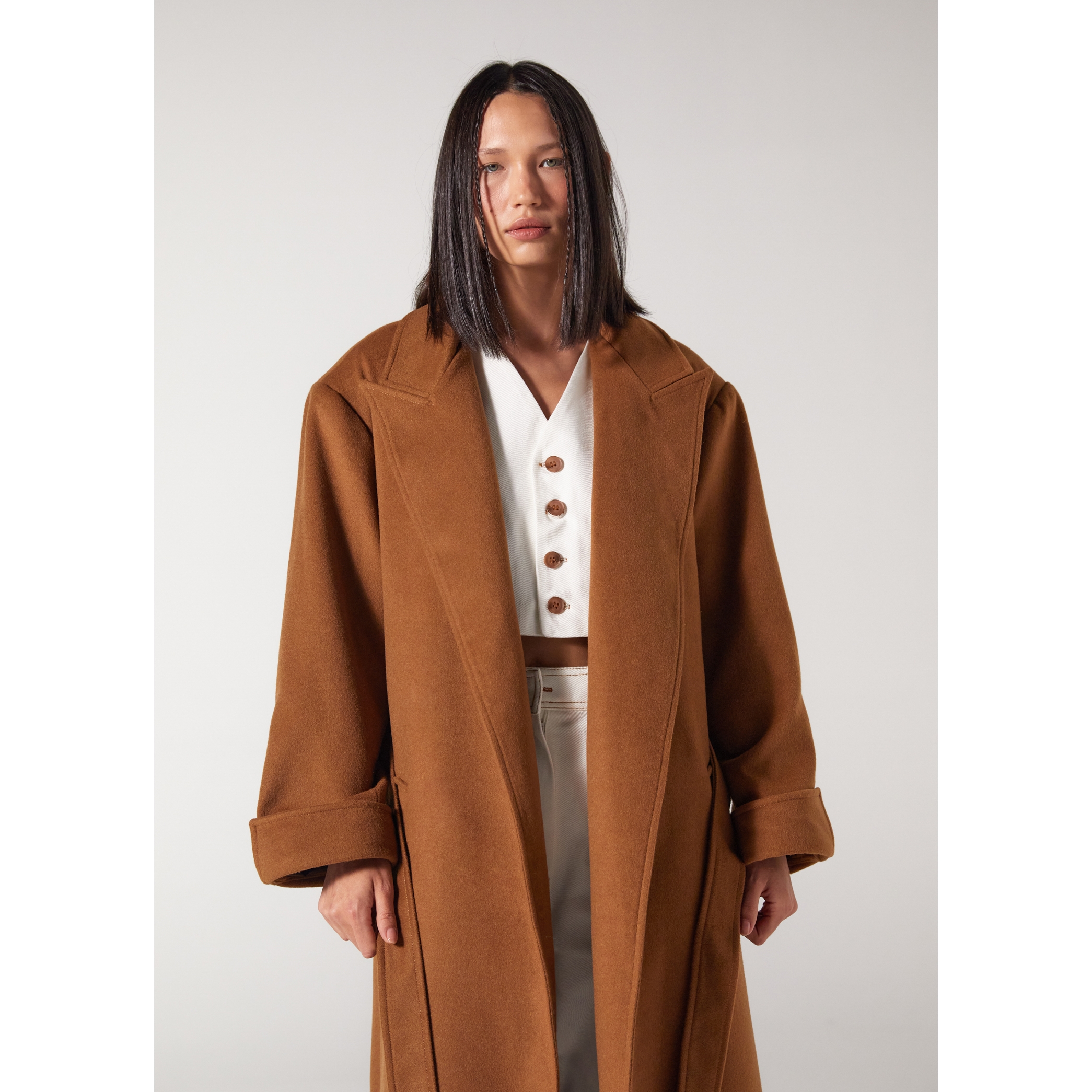 Wabi Sabi Rope Cashmere Coat M Tobacco Hipicon