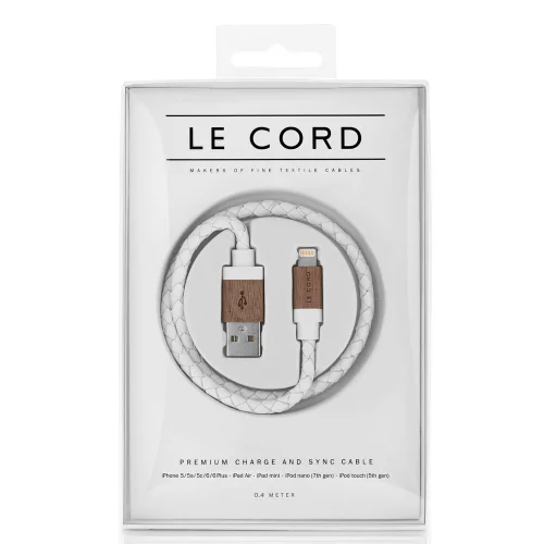 Le Cord - White Leather Dark Wood - 0.4 Meter