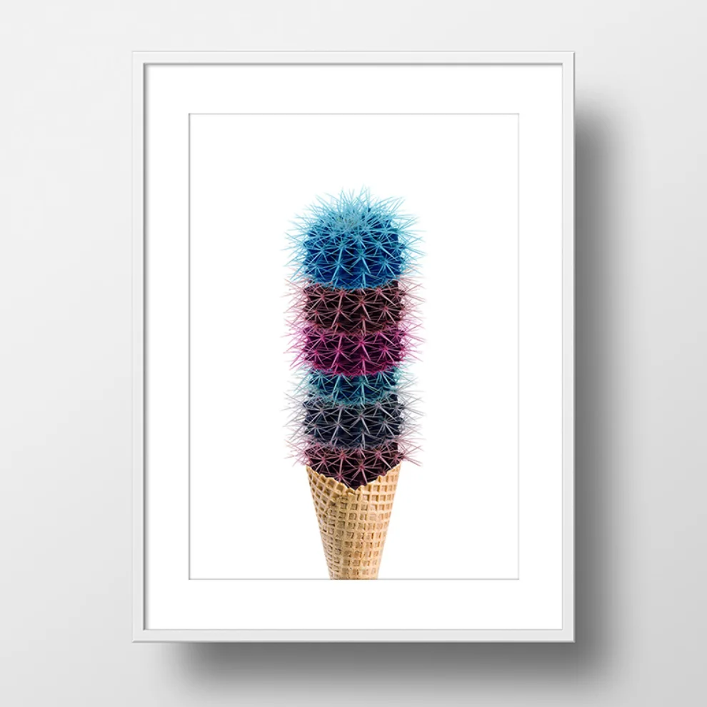 Action Zebra	 - Endless Cactus Cream Art Print