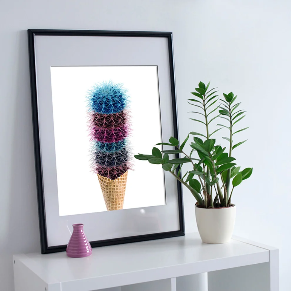 Action Zebra	 - Endless Cactus Cream Art Print