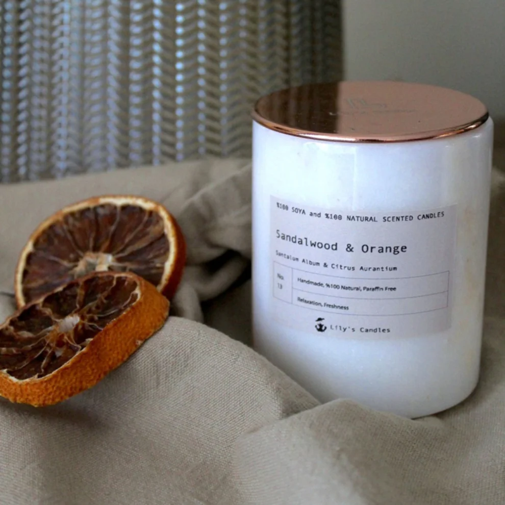 Lily's Candles  - Sandalwood & Orange Marble Natural Candle