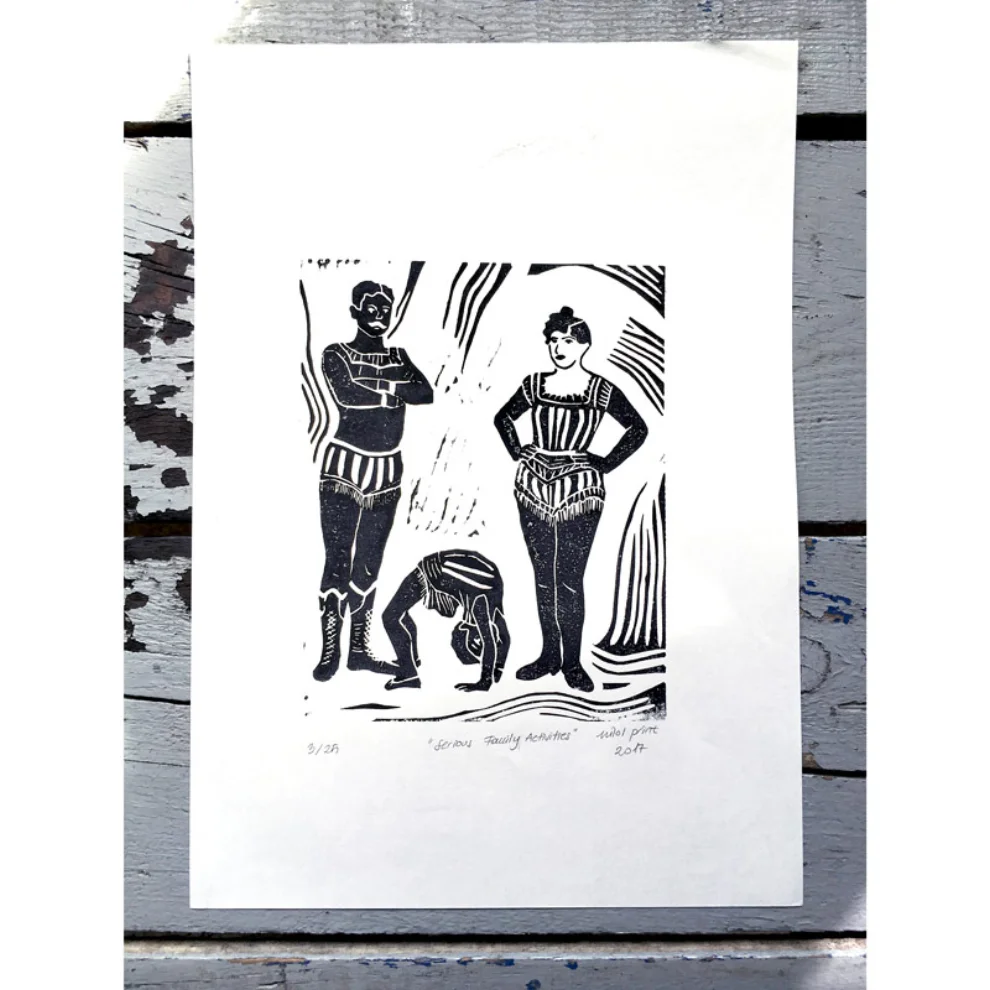 Nilol Print - Serious Family Activities Lino Print