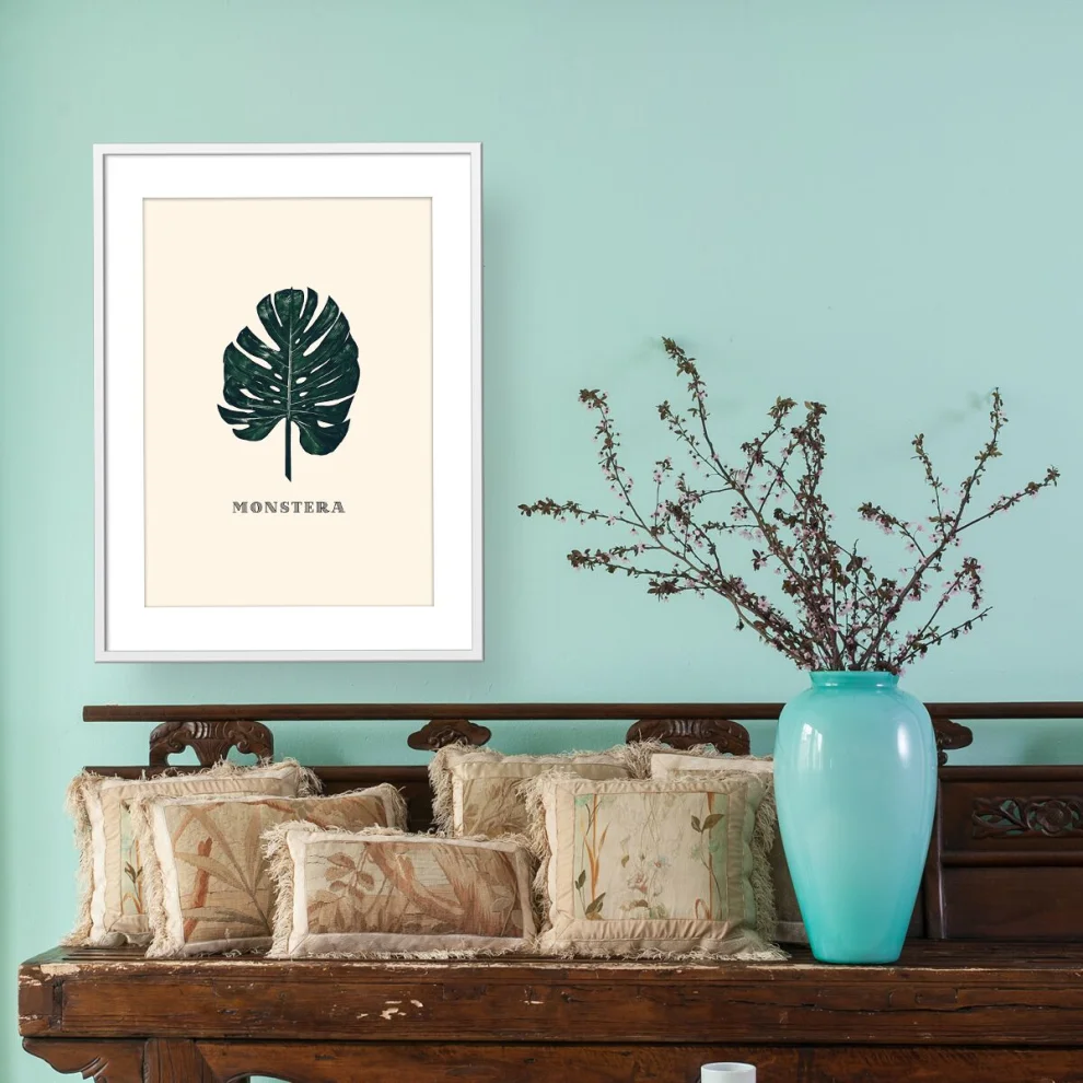 Action Zebra	 - Green-Monstera Art Print