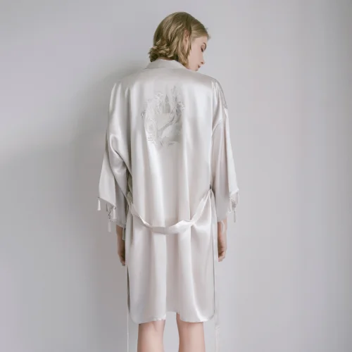 Boon - Silver Swan Silk Satin Kimono