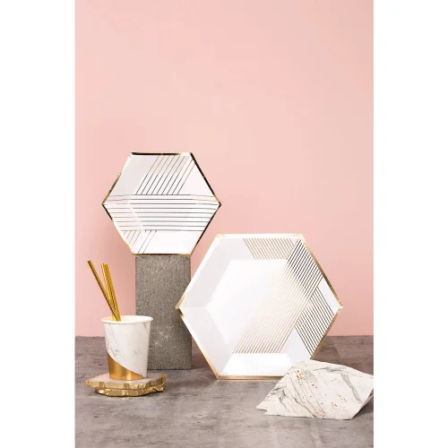 Harlow&Grey - Blanc - White Marble Colorblock Paper Cups