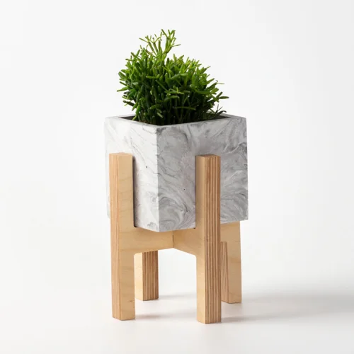 Womodesign - Concrete Flowerpot With Wooden Base