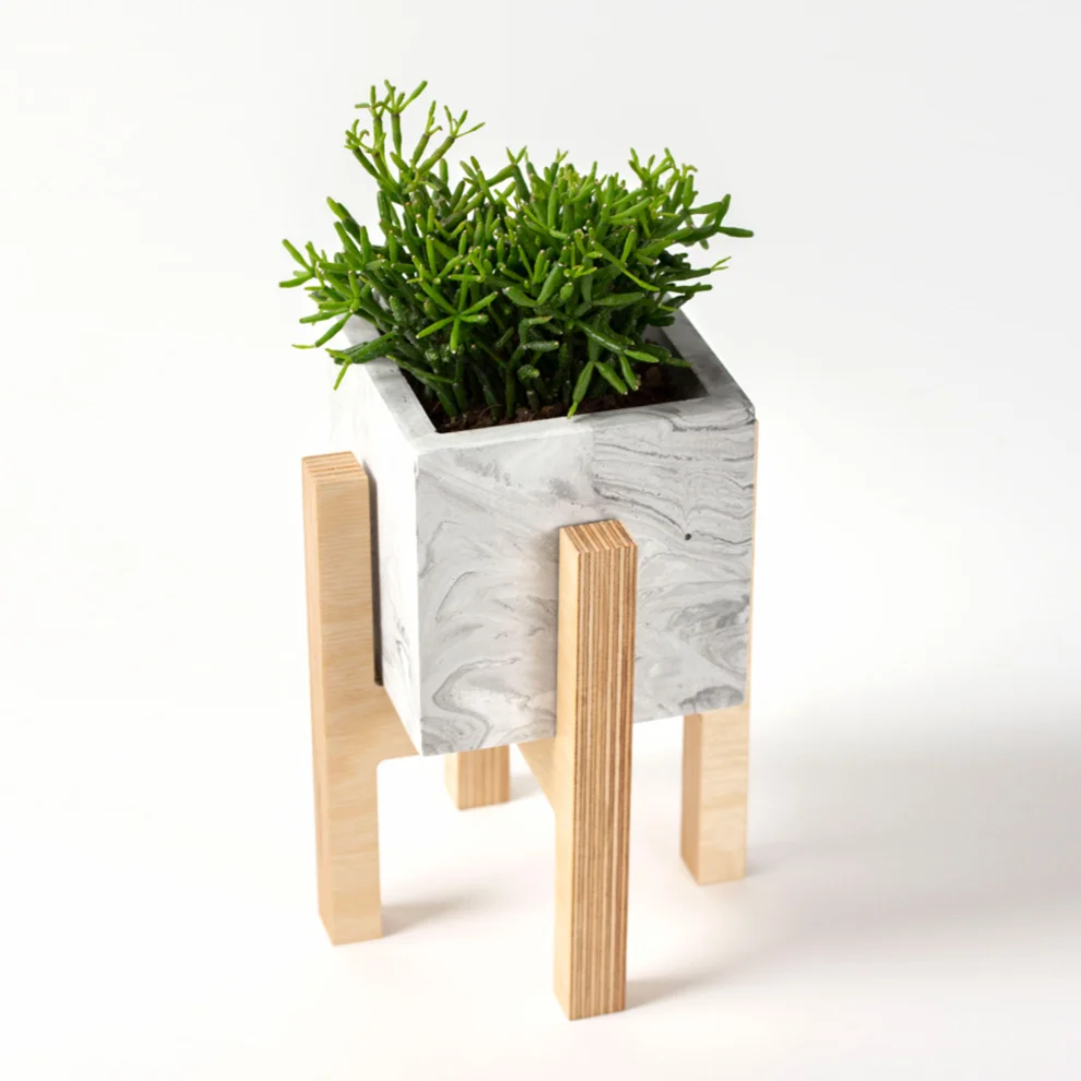 Womodesign - Concrete Flowerpot With Wooden Base