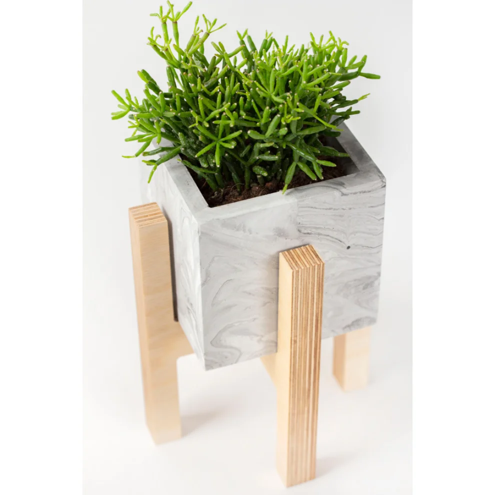 Womodesign - Concrete Flowerpot With Wooden Base