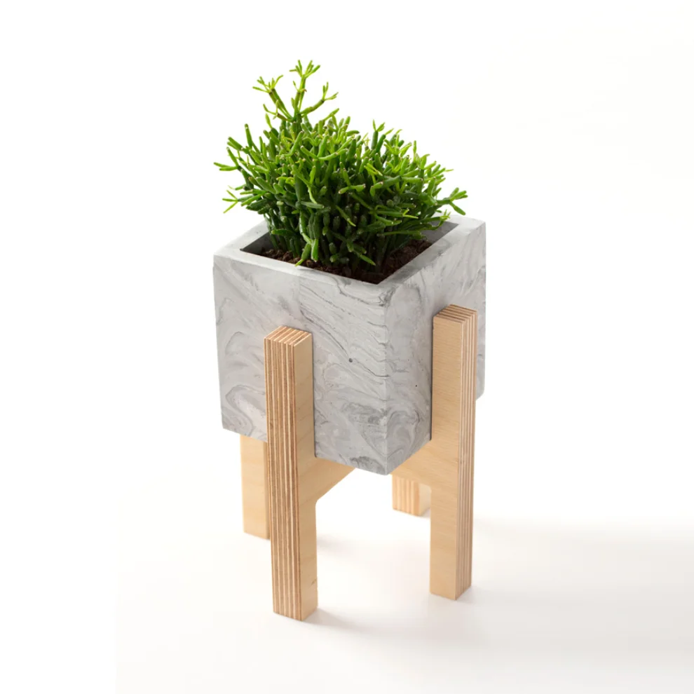 Womodesign - Concrete Flowerpot With Wooden Base