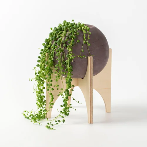 Womodesign - Round Concrete Flower Pot With Wooden Leg
