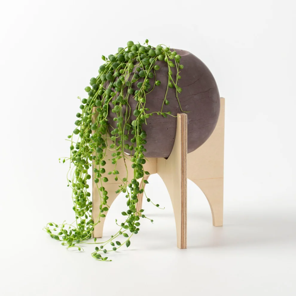 Womodesign - Round Concrete Flower Pot With Wooden Leg