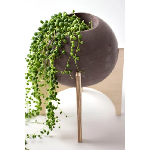 Womodesign - Round Concrete Flower Pot With Wooden Leg