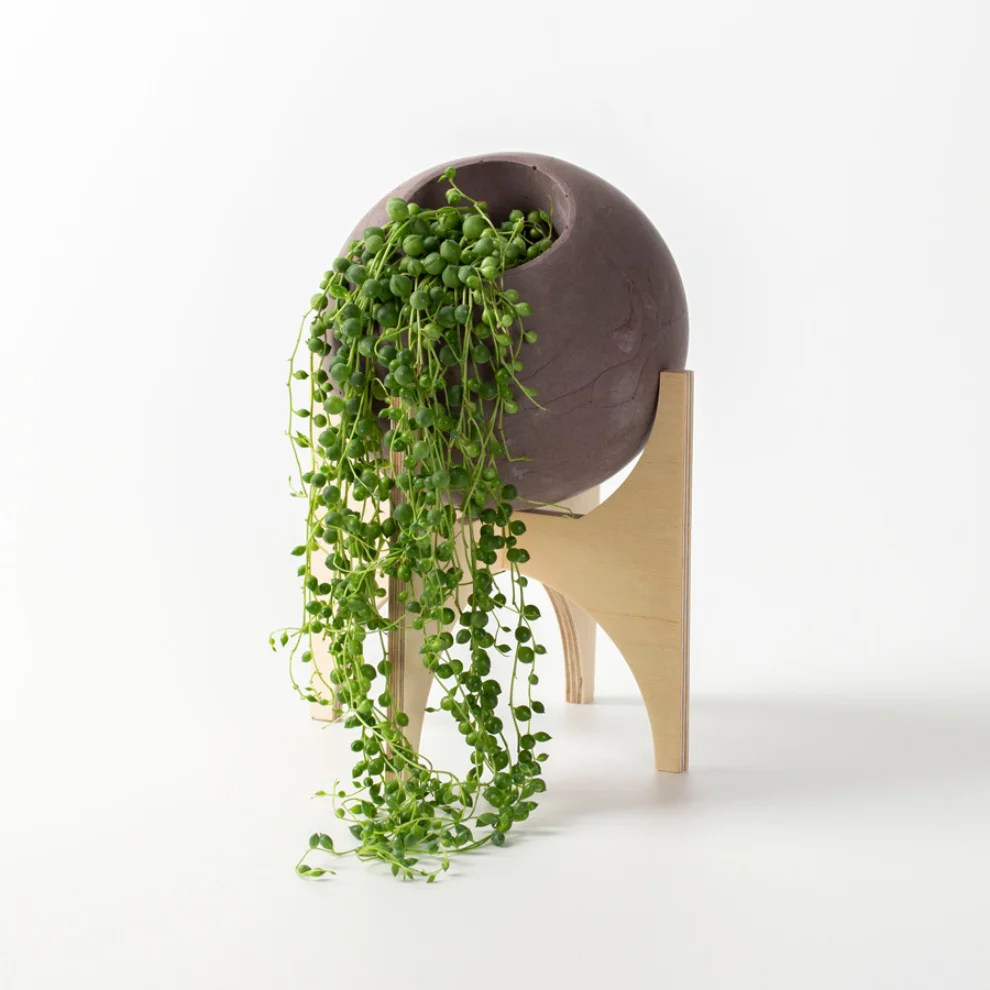 Womodesign - Round Concrete Flower Pot With Wooden Leg