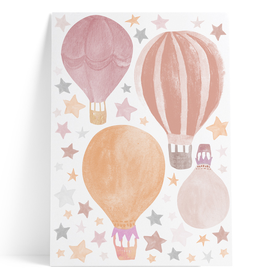 Watercolor Stars & Hot Air Baloons Pink Sticker