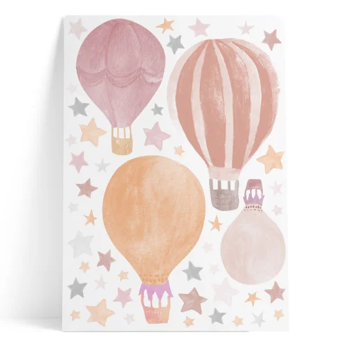 Pop by Gaea - Watercolor Stars & Hot Air Baloons Pink Sticker
