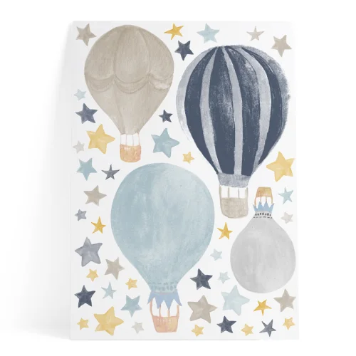 Pop by Gaea - Watercolor Stars & Hot Air Baloons Blue Sticker