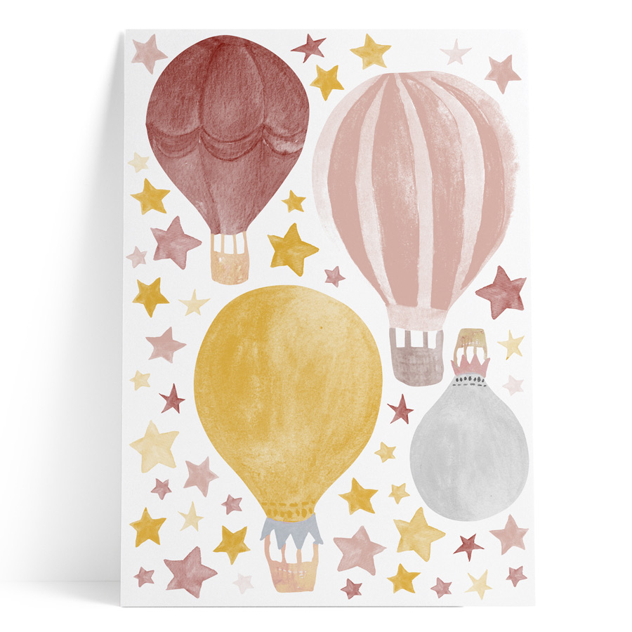 Watercolor Stars & Hot Air Baloons Mustard Sticker