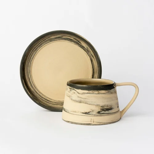 Masuma Ceramics - Midnight Turkish Coffee Cup & Glass Plate