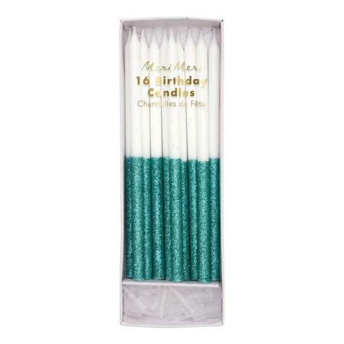 Meri Meri - Green Glitter Dipped Candles 16Set