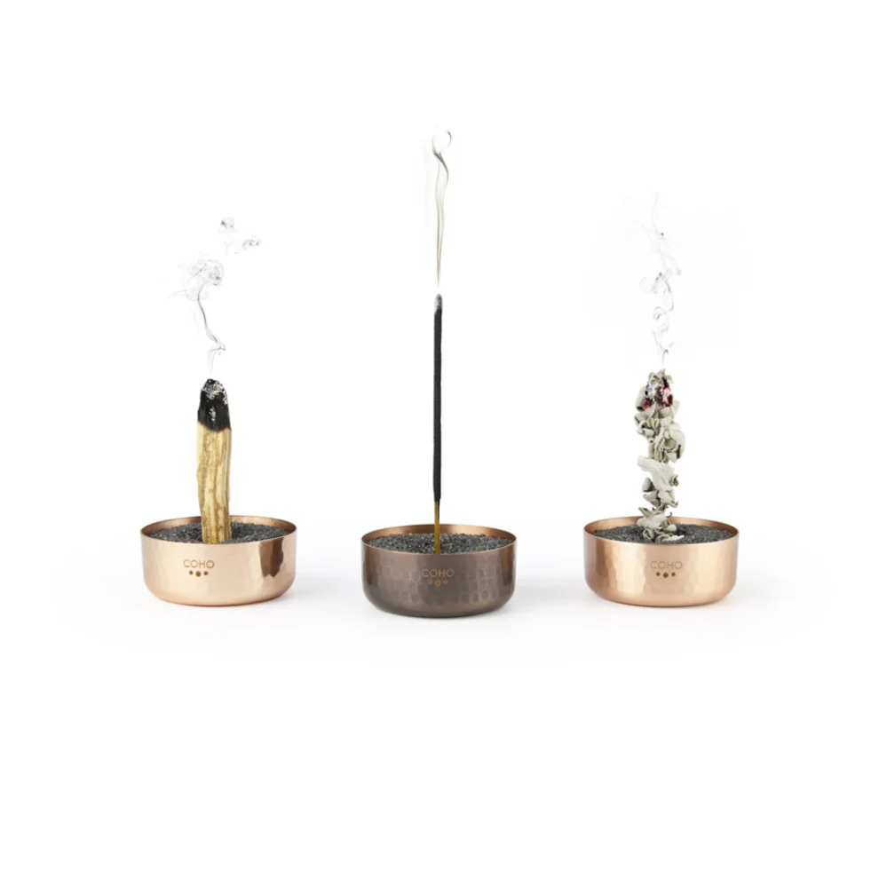 Coho Objet	 - Meditation Copper Incense Burner With Sand Set Of 3