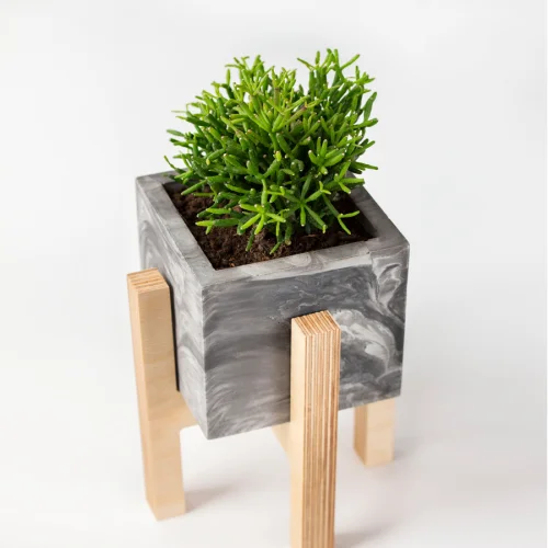 Womodesign - Concrete Flowerpot With Wooden Base - I