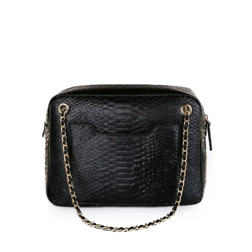 Noula - Snake Print Chain Strap Leather Shoulder Bag