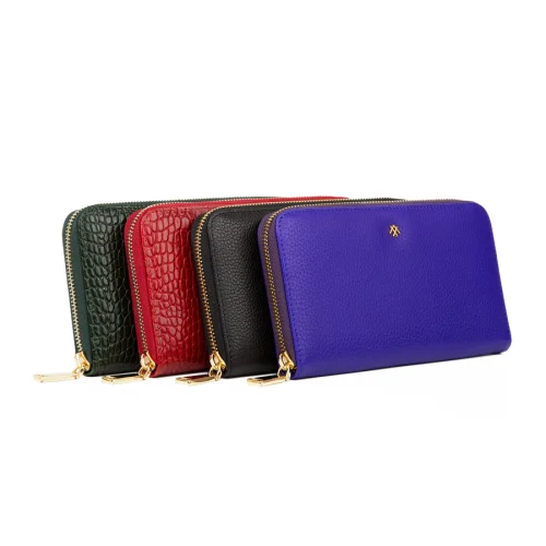 Noula - Croc Print Zip Around Leather Wallet Large