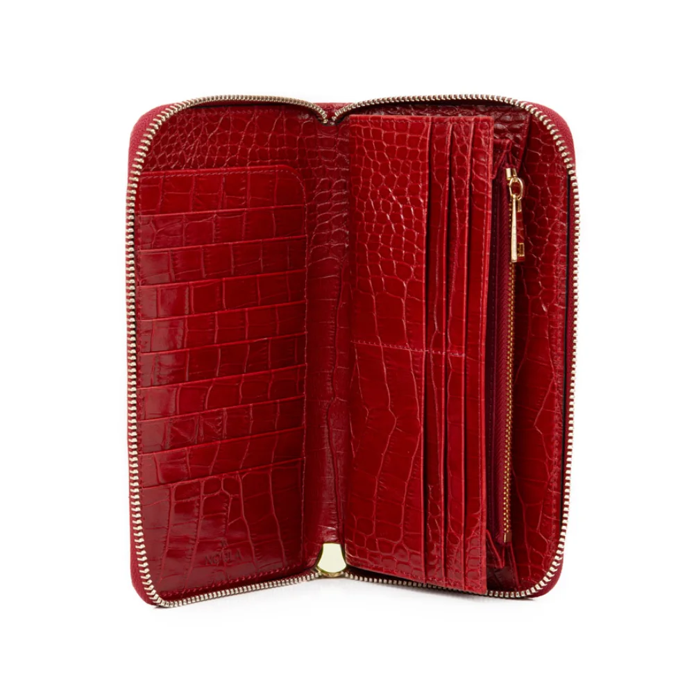 Noula - Croc Print Zip Around Leather Wallet Large