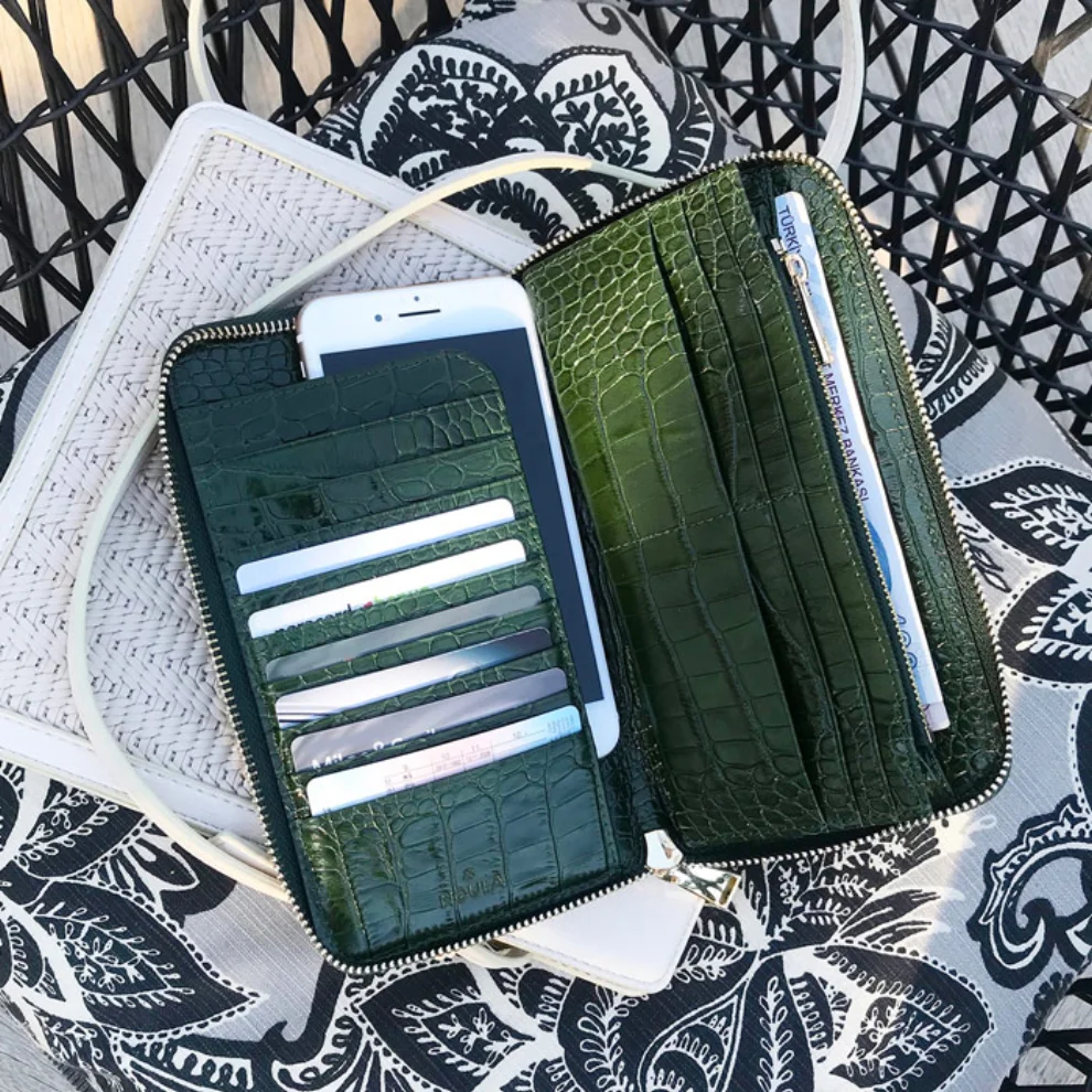 Noula - Croc Print Zip Around Leather Wallet Large