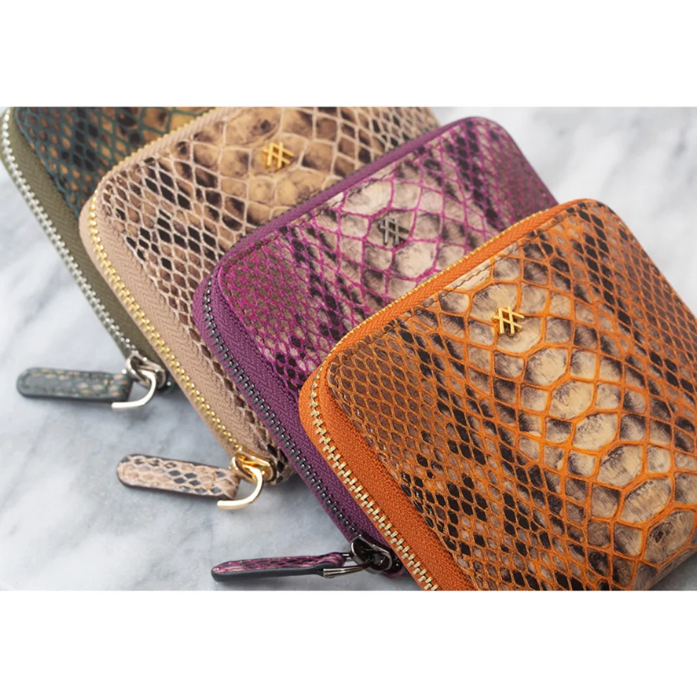 Noula - Snake Print Zip Around Leather Wallet