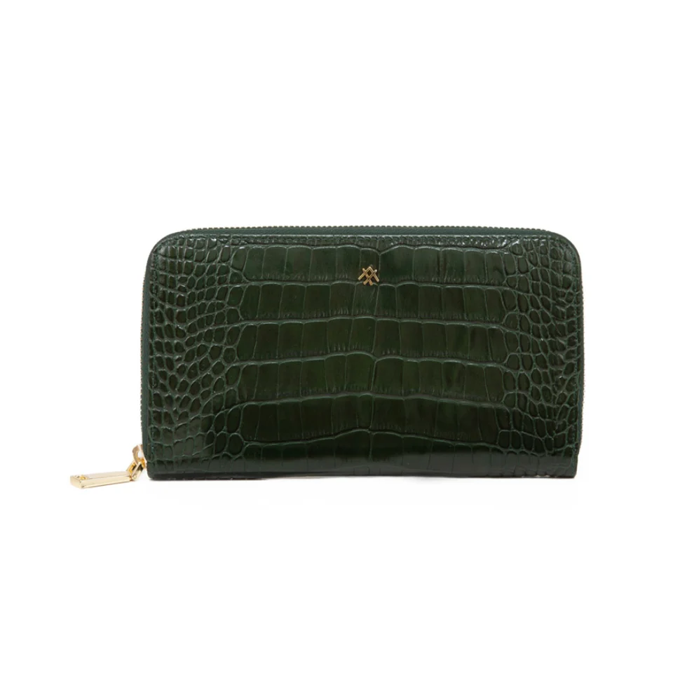 Noula - Croc Print Zip Around Leather Wallet Large