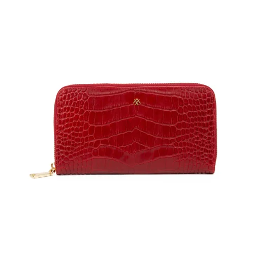 Noula - Croc Print Zip Around Leather Wallet Large