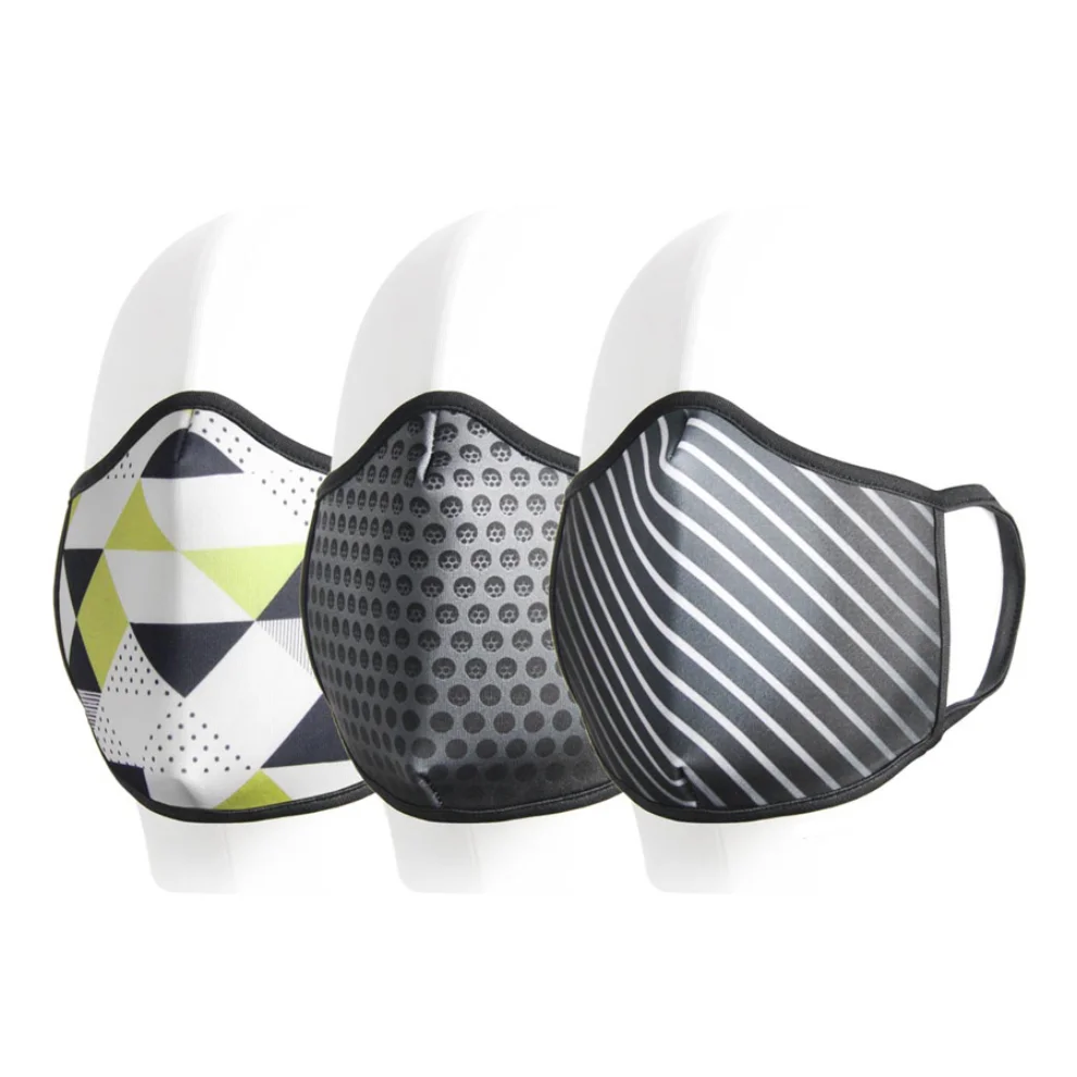 Coho Fashion - Triangles&Carbon&Lines Yıkanabilir Antibakteriyel Yüz Maskesi 3 lü Set