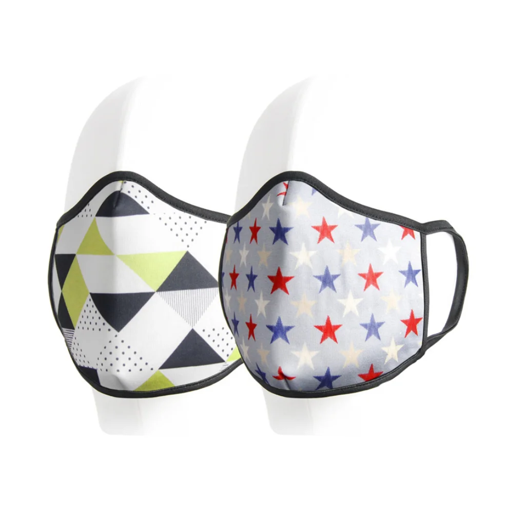Coho Fashion - Triangles&Stars Yıkanabilir Antibakteriyel Yüz Maskesi 2 li Set