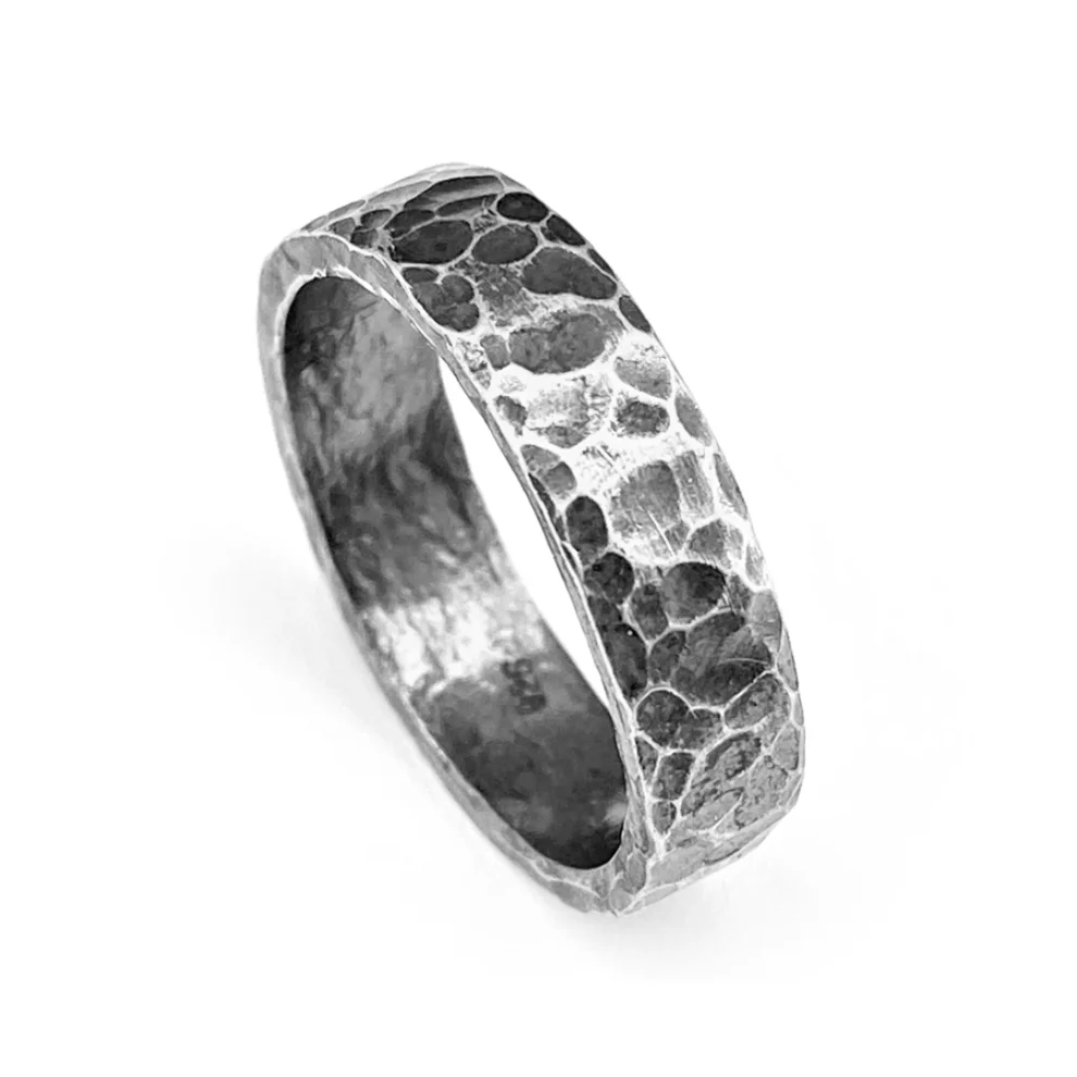 Spark Atölye - Hammered Oxide Silver Ring