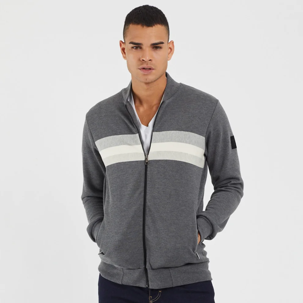 Tbasic - Striped Zippered Sweatshirt