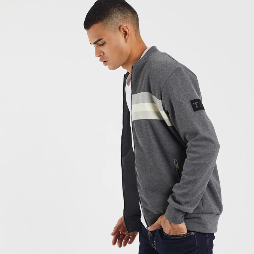 Tbasic - Striped Zippered Sweatshirt