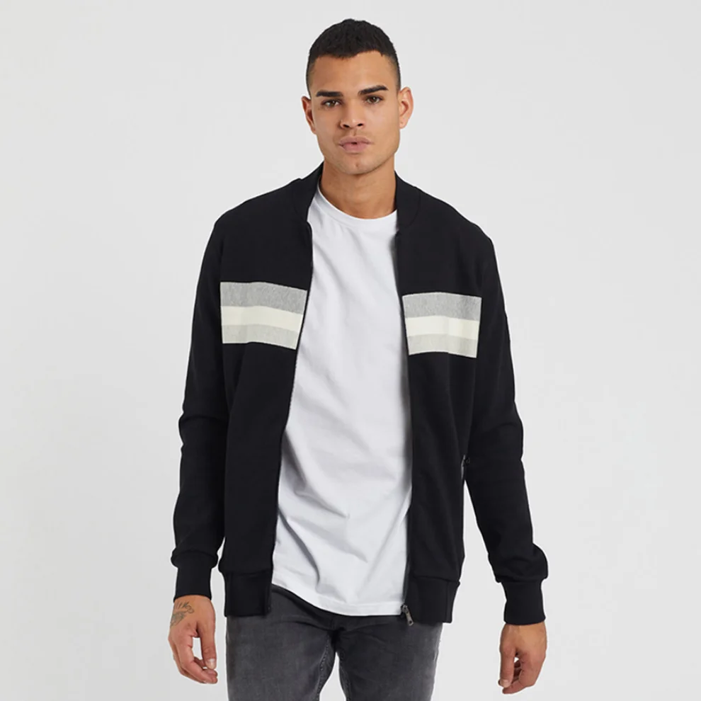 Tbasic - Striped Zippered Sweatshirt