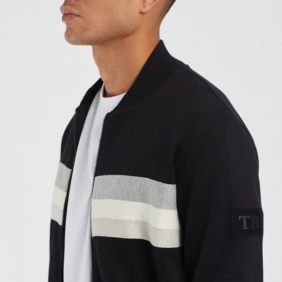 Tbasic - Striped Zippered Sweatshirt