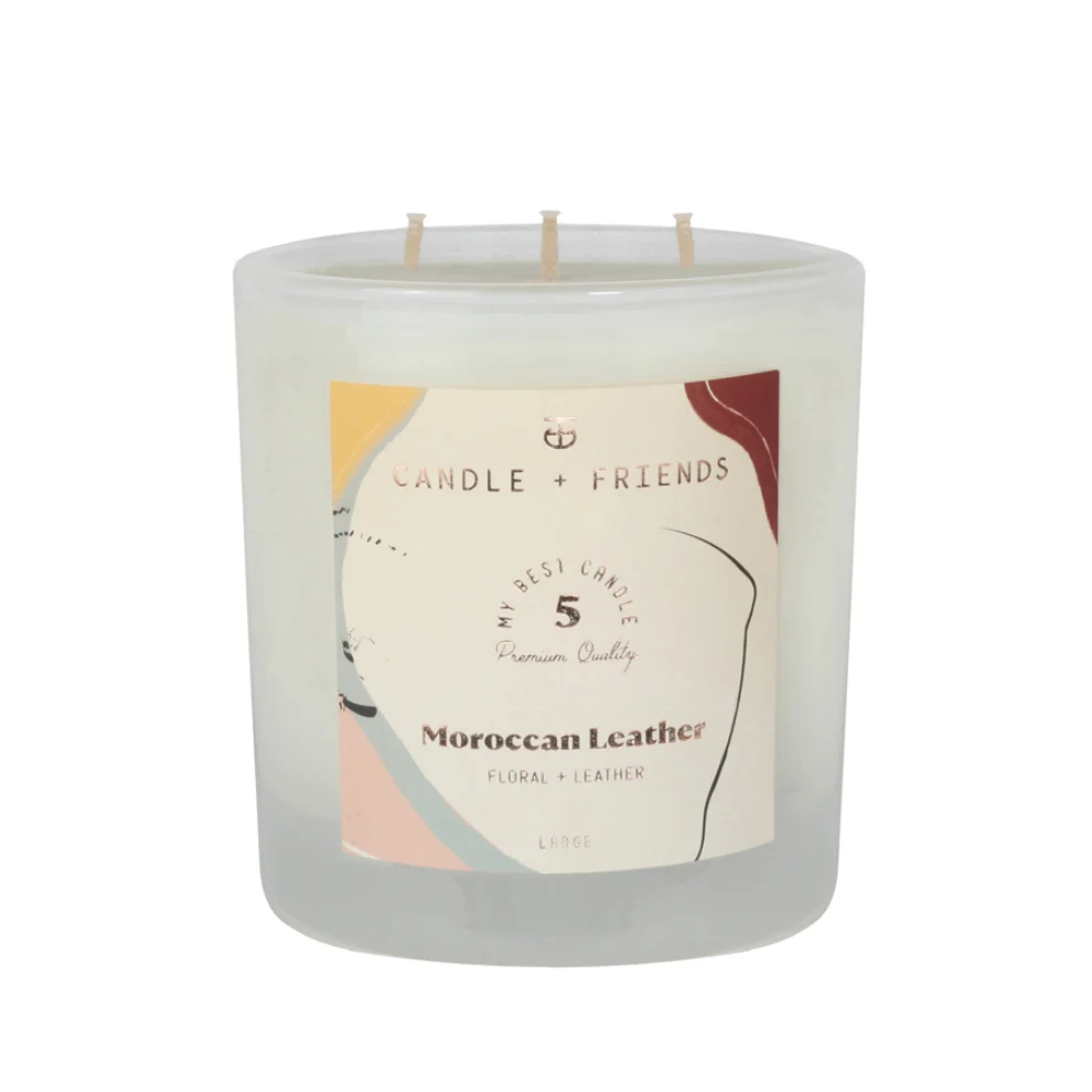 Candle and Friends - No.5 Moroccan Leather Üç Fitilli Cam Mum