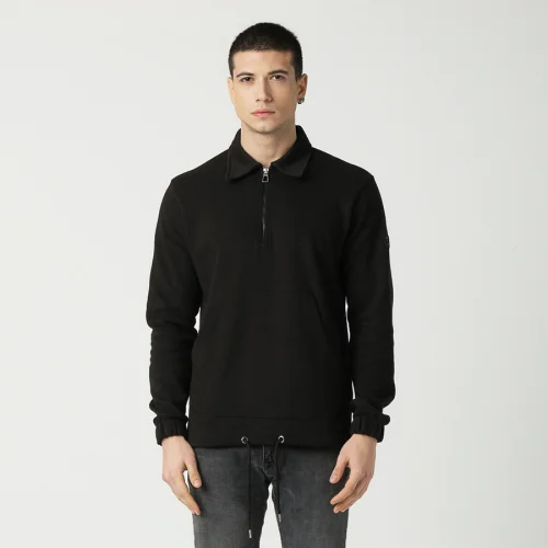 Tbasic - Fermuarlı Polo Yaka Sweatshirt