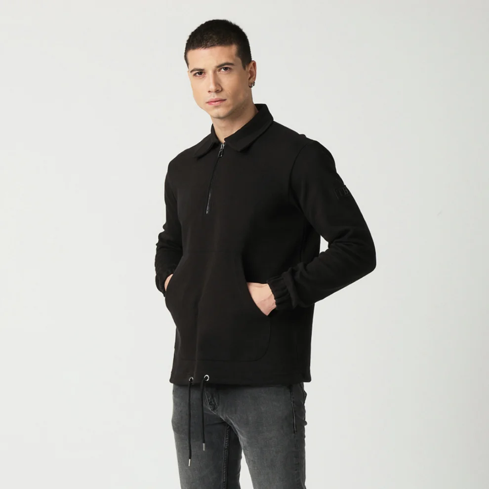 Tbasic - Fermuarlı Polo Yaka Sweatshirt