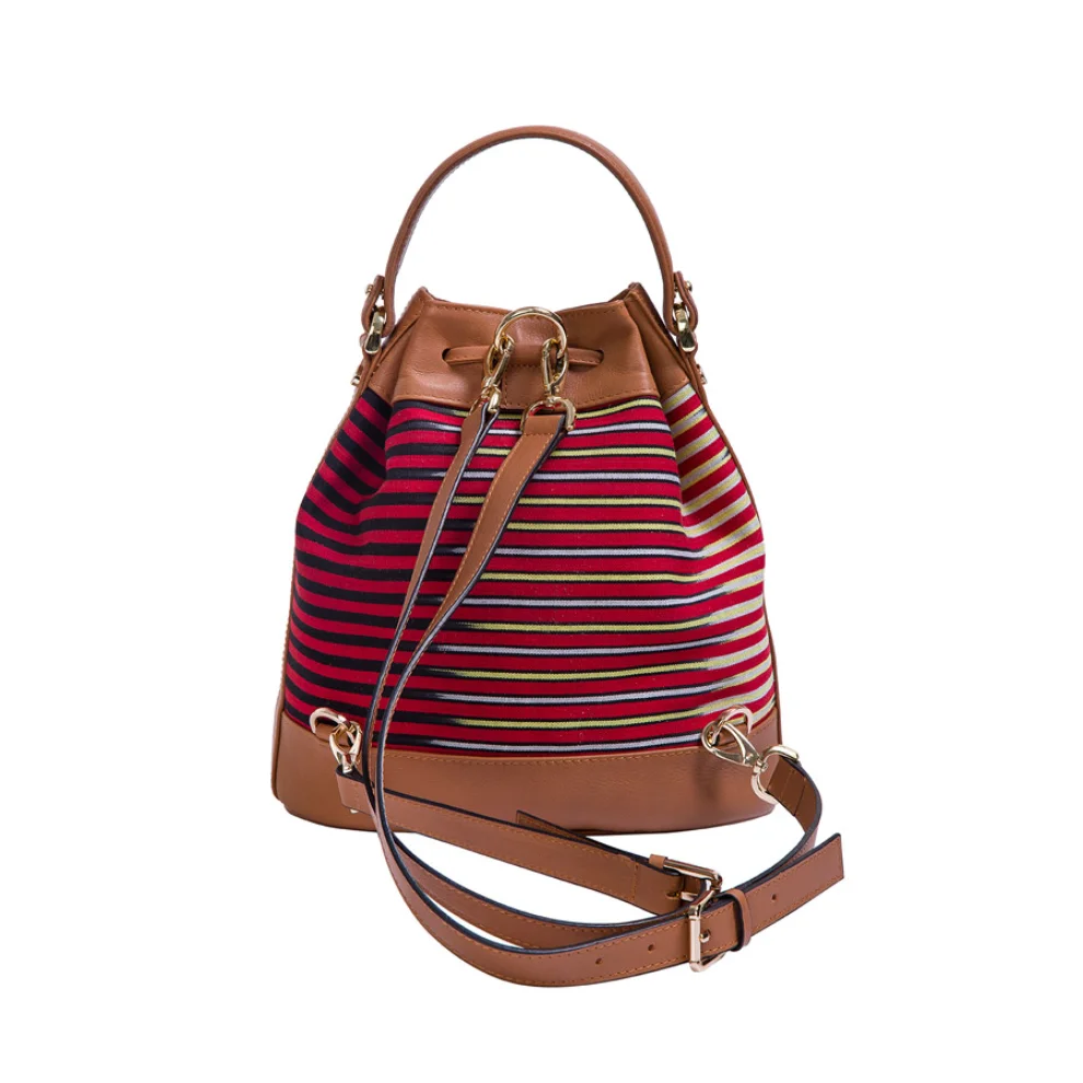 Kai & Vrosi - Kuz Calf Leather Backpack With Handloomed Peshtemal - I