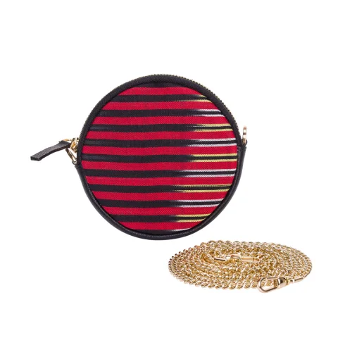 Kai & Vrosi - Cona Leather Round Purse With Handloomed Peshtemal