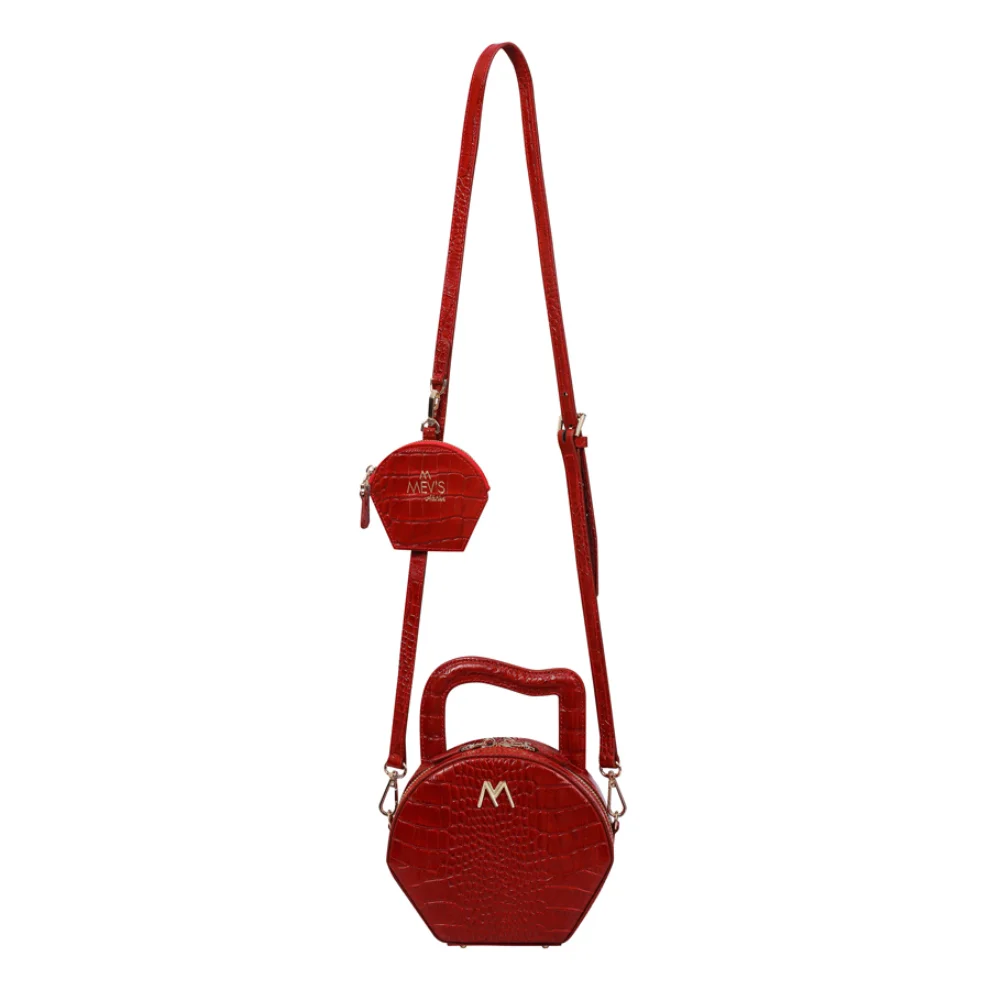 Mev's Atelier	 - Mini Nora Leather Bag Red Croc Embossed