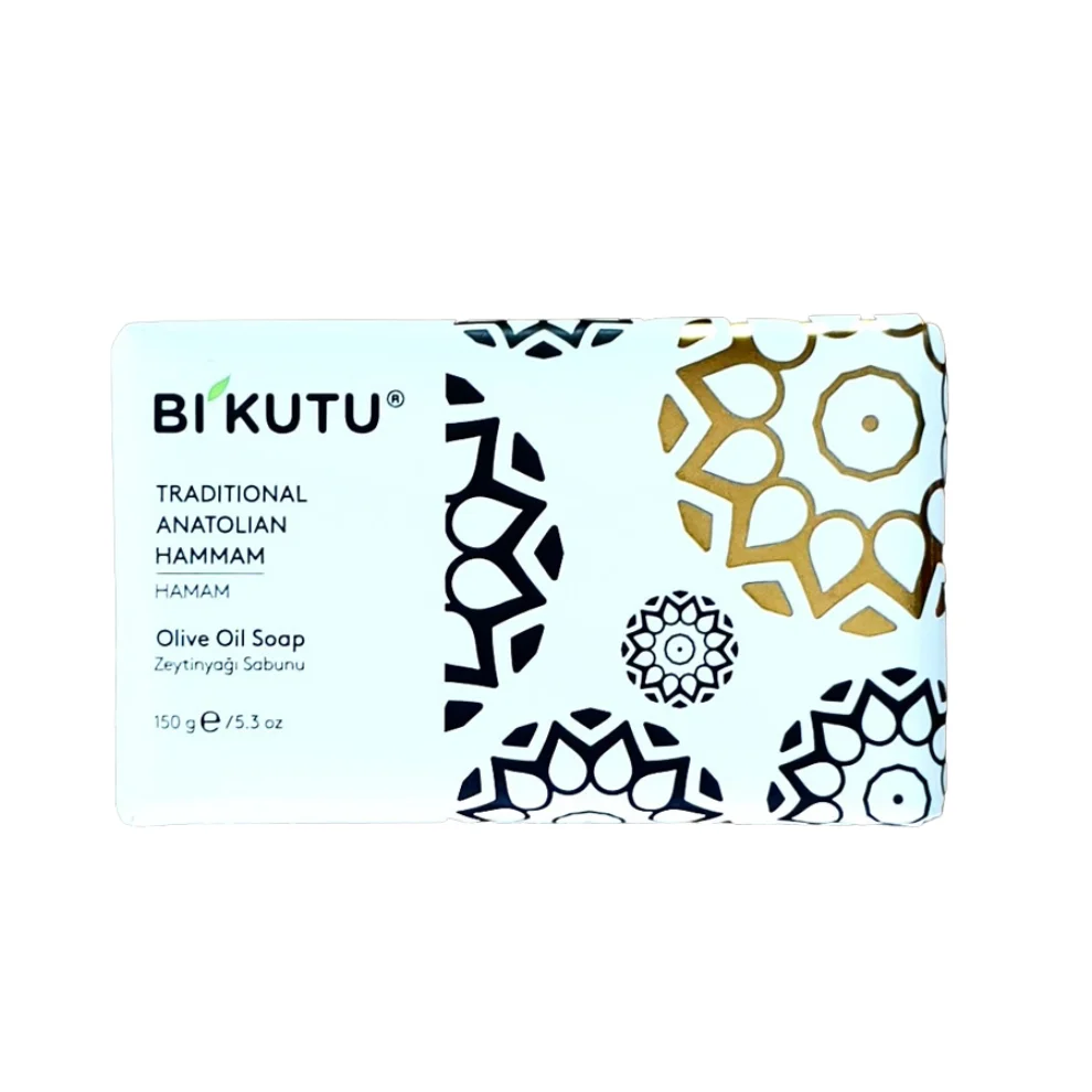 BiKutu - Natural Soap With Olive Oil Turkish Bath Set Gift Box 4 Soap + Peshtemal + Pumpkin Fiber Pouch