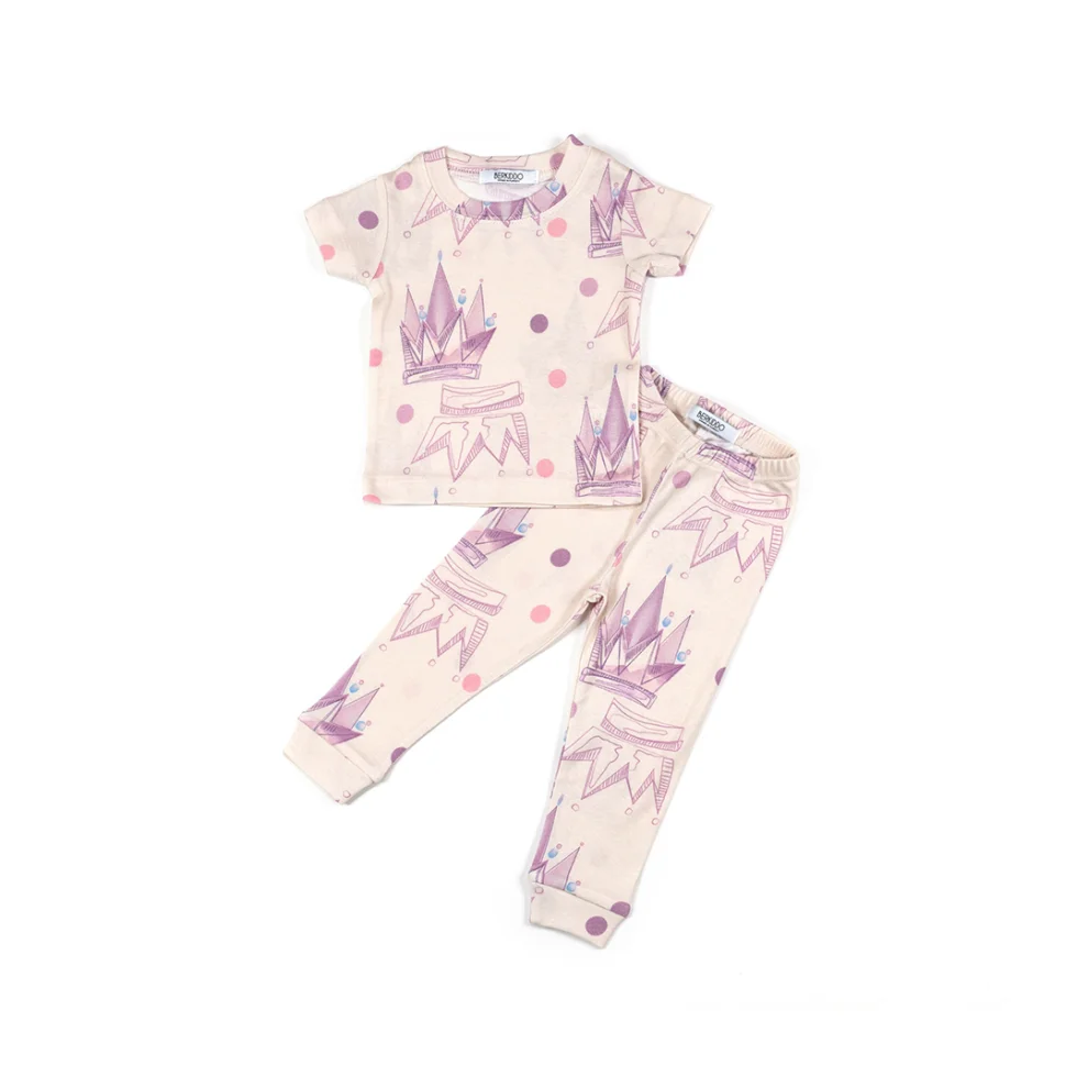 Berkiddo - Princess Patterned Short Sleeve Pajamas Set