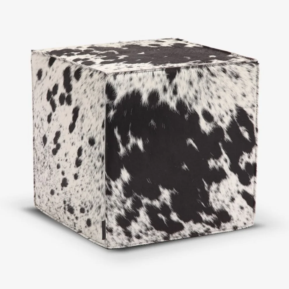 Estetik Decor - Cube Natural Black White Cowhairon Leather Pouf