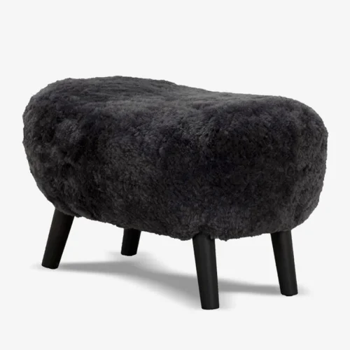 Estetik Decor - Momo Sheepskin Leather Pouf Black/grey