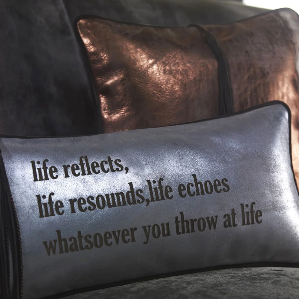 Estetik Decor - Words Reflect Leather Pillow With Piping